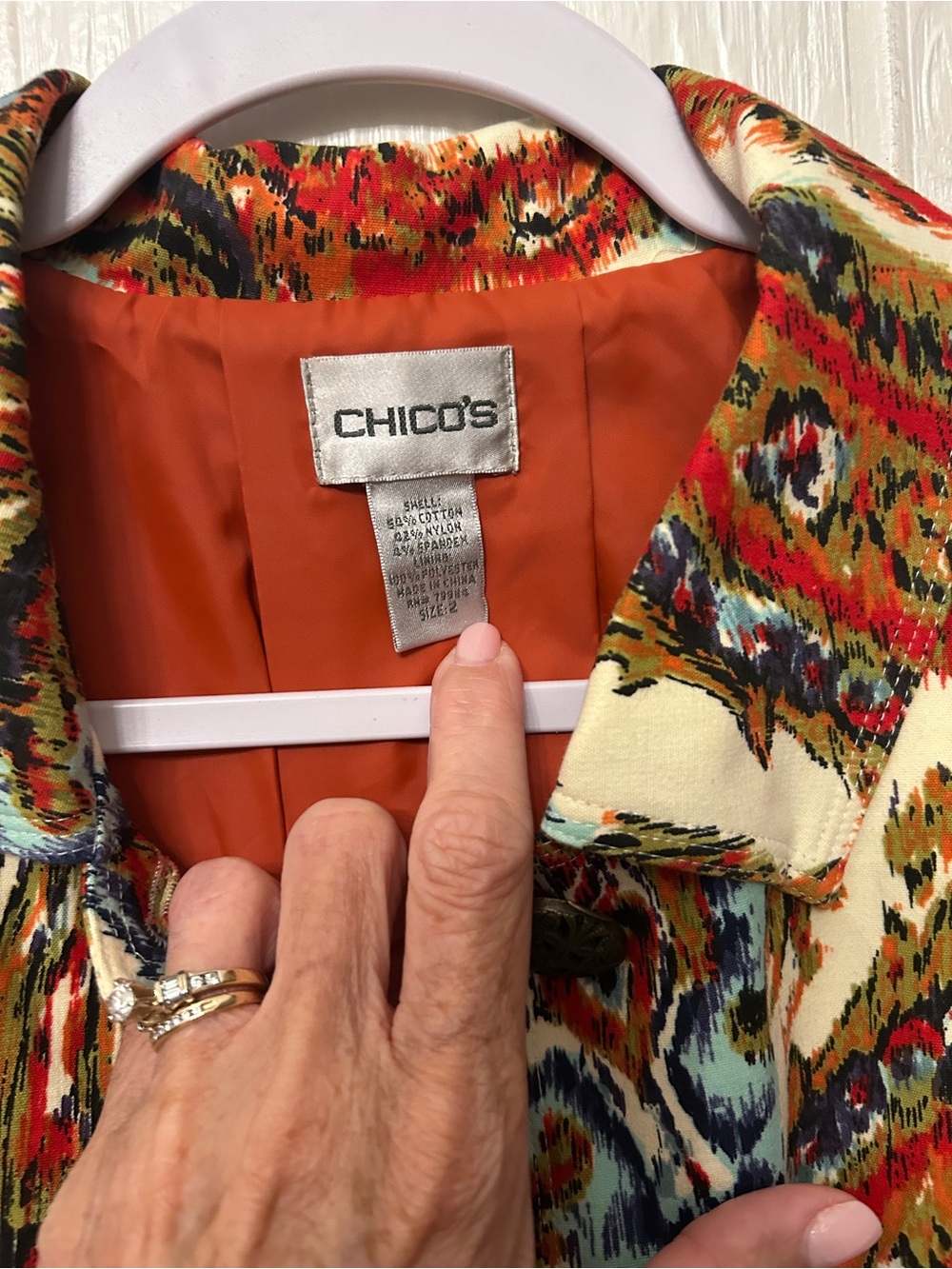 Chico's Women’s Multicolor Paisley Jacket - Orange Lined 3/4 sleeve Chico size 2 - Picture 2 of 7